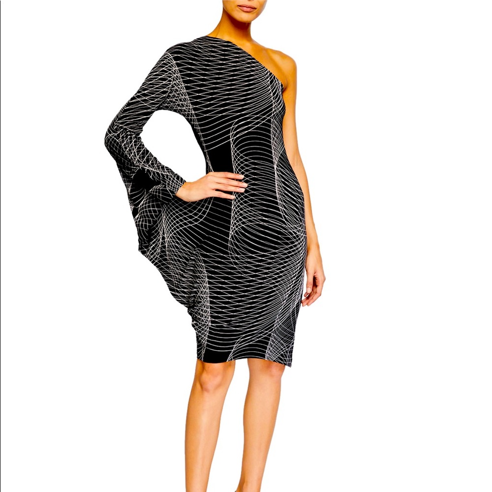 NWT & Fabulous Norma Kamali Modern Sculpture One-Shoulder Bodycon Dress - Black